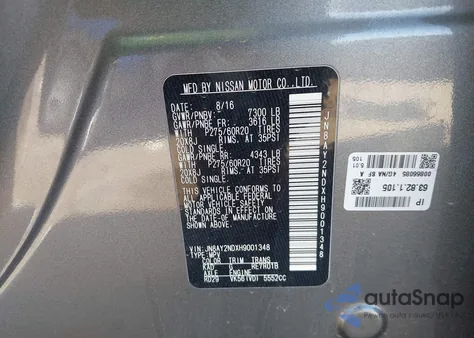 2017 Nissan Armada Sl z USA, uszkodzony, nr VIN JN8AY2NDXH9001348